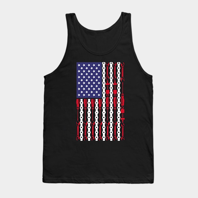 American Flag  Mechanic  Workshop Tank Top by Caskara